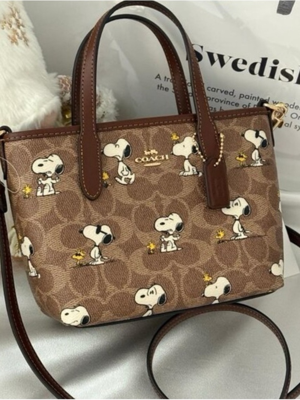 NWT Coach X Peanuts City Mini Tote Bag In Signature Canvas with snoopy print